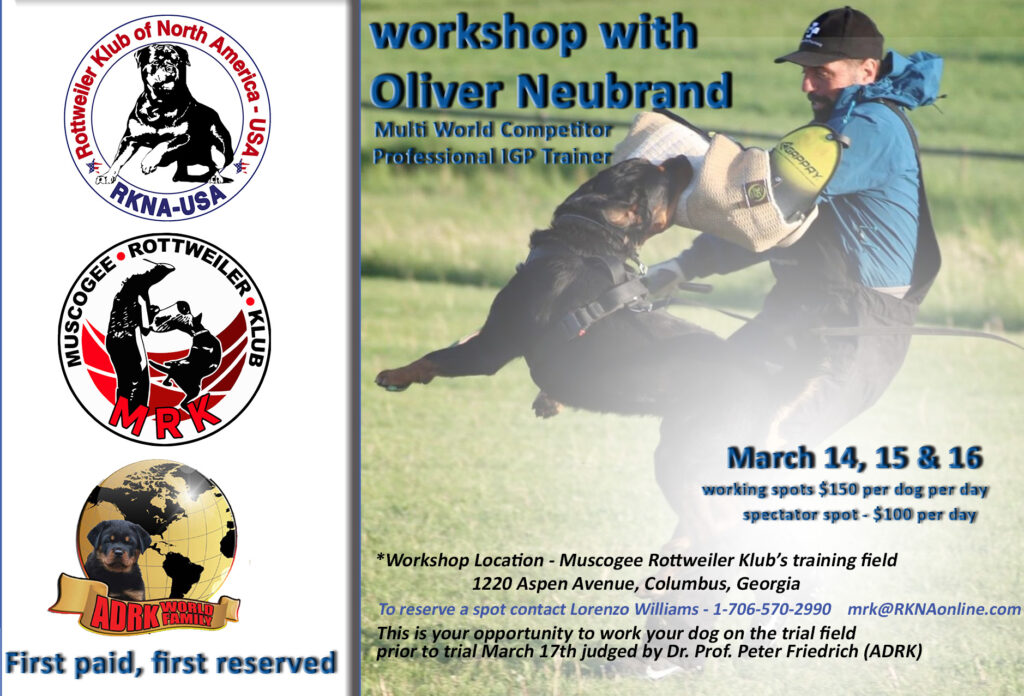 March 14, 15 & 16, 2023: Schutzhund workshop with Oliver Neubrand
